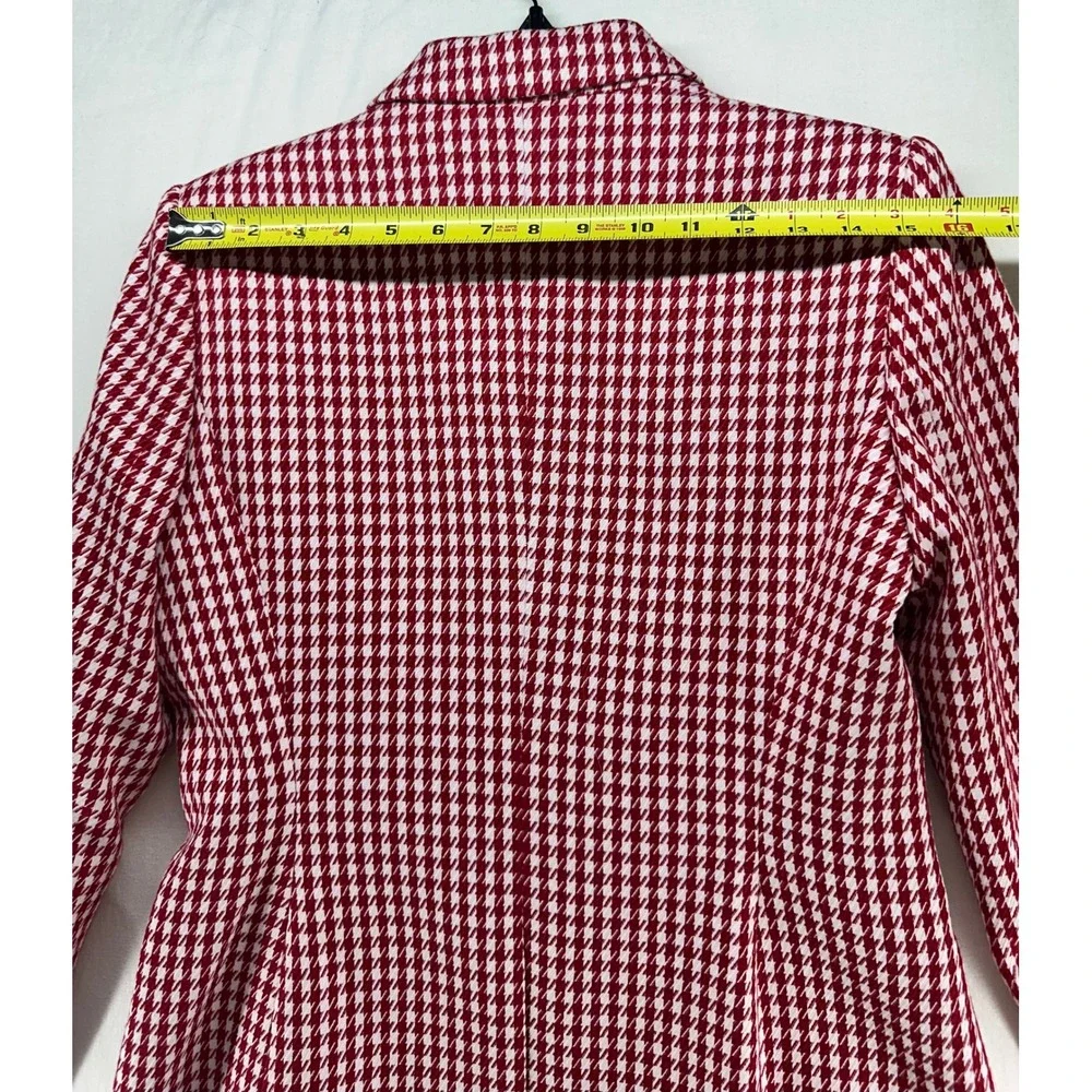 Tommy Hilfiger Red White Houndstooth Blazer Jacket Single Button Size 6
